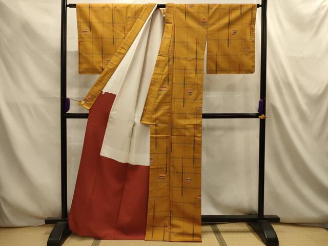 平和屋着物■西陣 紬 格子に花 正絹 逸品 AABL4833sx