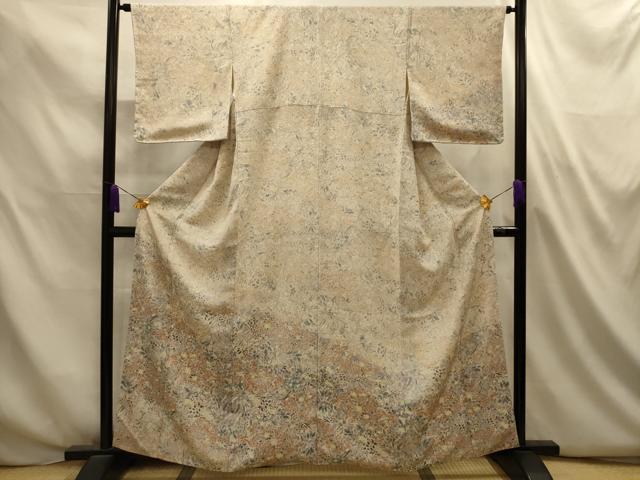 平和屋着物■訪問着 草花文 鬼しぼ縮緬 正絹 逸品 AABL4839sx