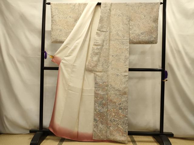 平和屋着物■訪問着 草花文 鬼しぼ縮緬 正絹 逸品 AABL4839sx