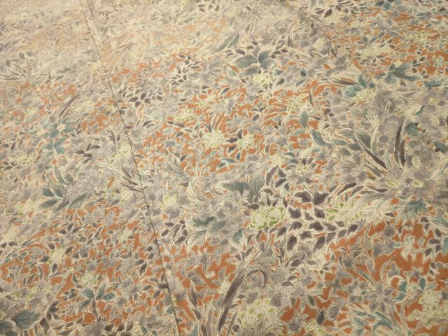 平和屋着物■訪問着 草花文 鬼しぼ縮緬 正絹 逸品 AABL4839sx