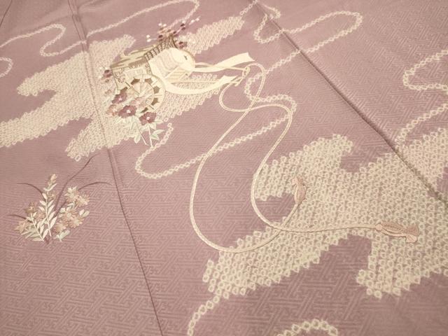 平和屋着物■訪問着 絞り 刺繍 霞御所車花文 金糸 やまと誂製 正絹 逸品 AABL4840sx