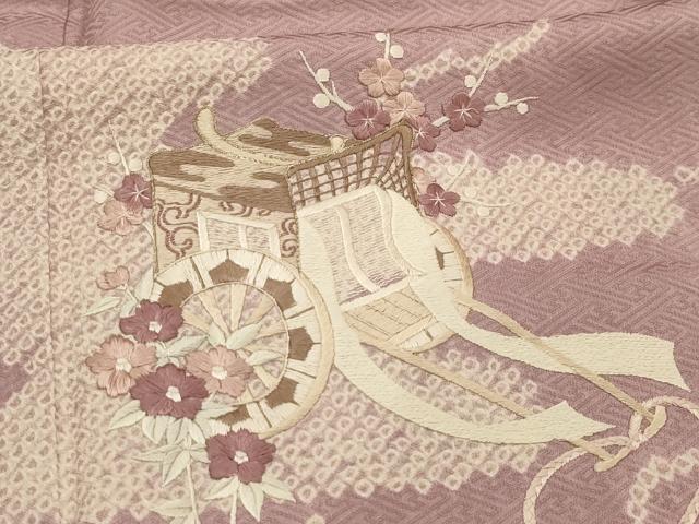 平和屋着物■訪問着 絞り 刺繍 霞御所車花文 金糸 やまと誂製 正絹 逸品 AABL4840sx