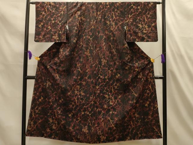 平和屋着物■上質な小紋 枝梅 黒地 正絹 逸品 AABL4842sx
