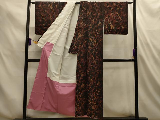 平和屋着物■上質な小紋 枝梅 黒地 正絹 逸品 AABL4842sx