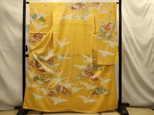 平和屋着物■豪華振袖 駒刺繍 飛鶴松取草花文 金銀彩 正絹 逸品 AABL4844sx