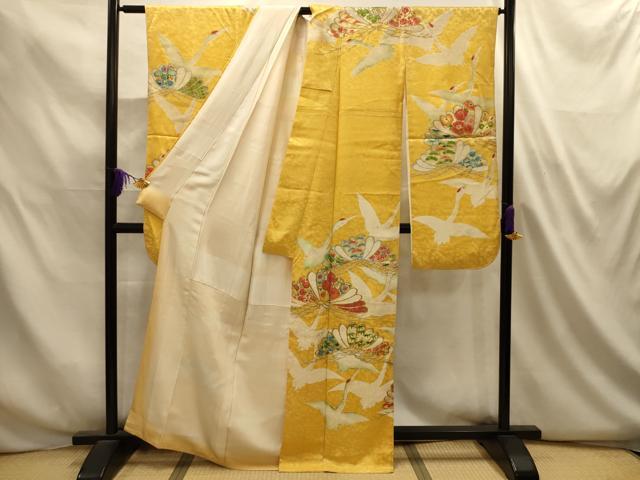 平和屋着物■豪華振袖 駒刺繍 飛鶴松取草花文 金銀彩 正絹 逸品 AABL4844sx