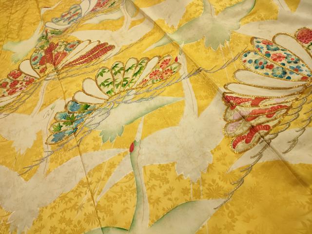 平和屋着物■豪華振袖 駒刺繍 飛鶴松取草花文 金銀彩 正絹 逸品 AABL4844sx