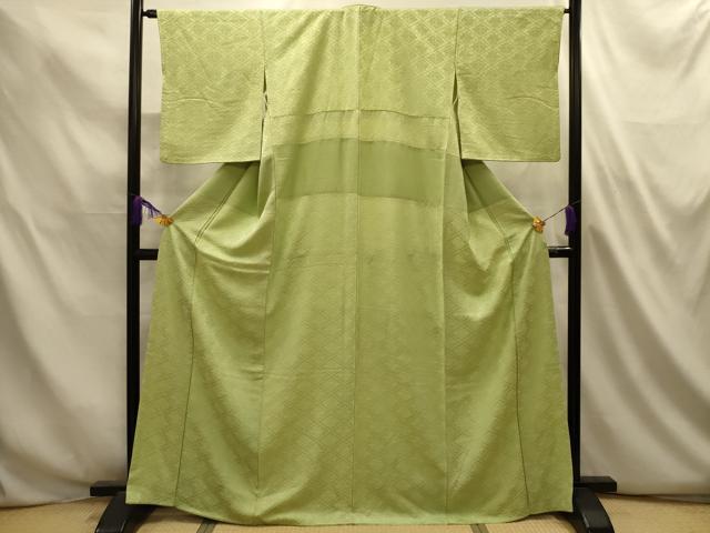 平和屋着物■上質な色無地 花菱地紋 若菜色 正絹 逸品 AABL4846sx