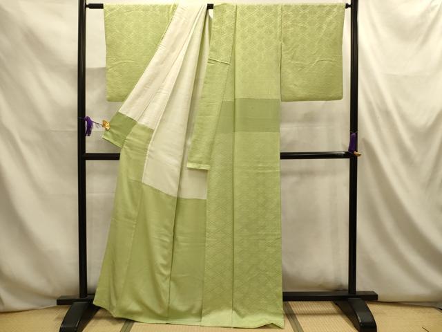 平和屋着物■上質な色無地 花菱地紋 若菜色 正絹 逸品 AABL4846sx