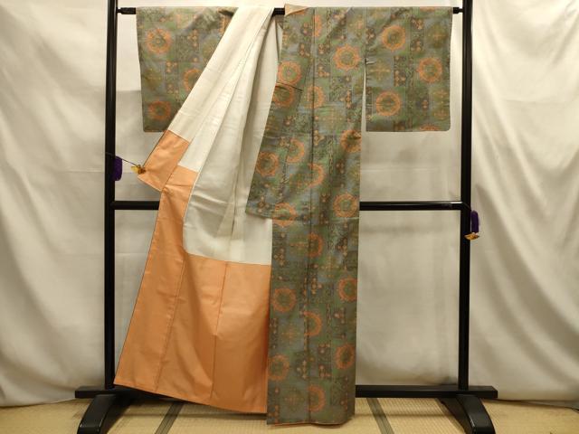 平和屋着物■上質な紬 色紙重ね花文 正絹 逸品 AABL4849sx