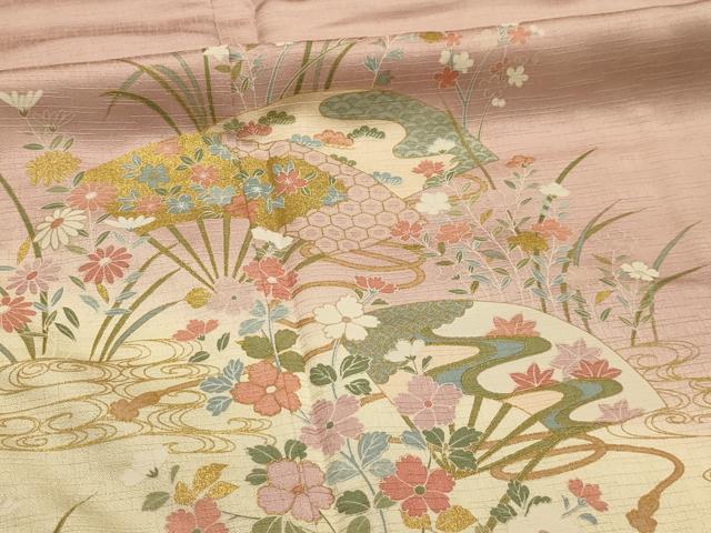 平和屋着物■訪問着 流水扇面花文 暈し染め 金彩 正絹 逸品 AABL4864sx