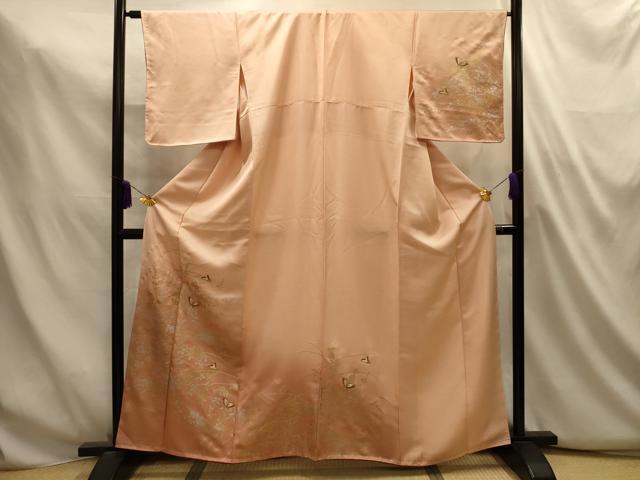 平和屋着物■訪問着 刺繍 花蝶文 暈し染め 金糸 金銀彩 正絹 逸品 AABL4877sx
