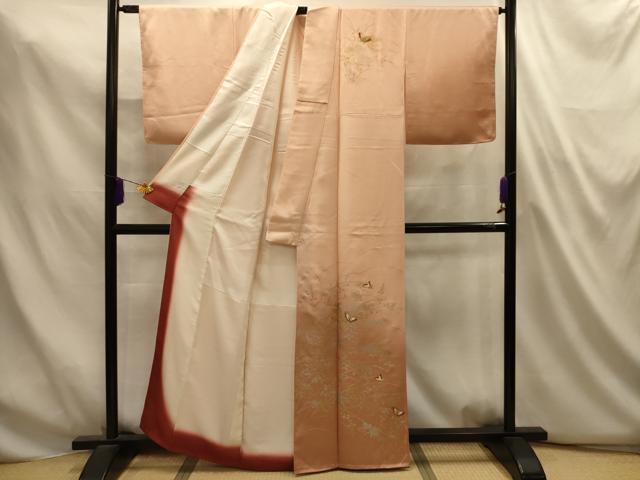 平和屋着物■訪問着 刺繍 花蝶文 暈し染め 金糸 金銀彩 正絹 逸品 AABL4877sx