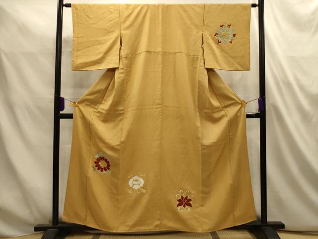 平和屋着物■江戸小紋 訪問着 刺繍 草花 鮫小紋柄 金糸 正絹 逸品 AABL4898sx