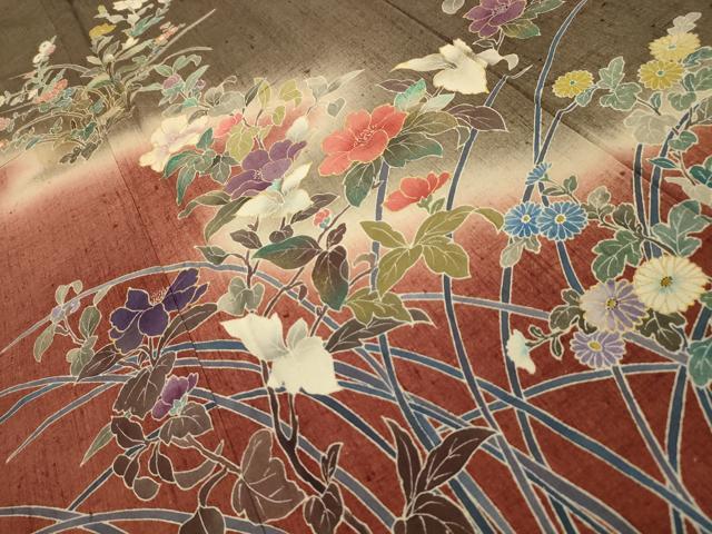 平和屋着物■訪問着 友禅 作家物 紬地 枝花文 暈し染め 金彩 正絹 逸品 AABL4933sx