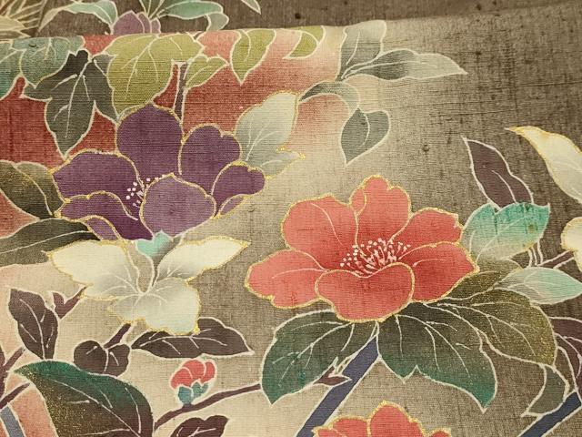 平和屋着物■訪問着 友禅 作家物 紬地 枝花文 暈し染め 金彩 正絹 逸品 AABL4933sx