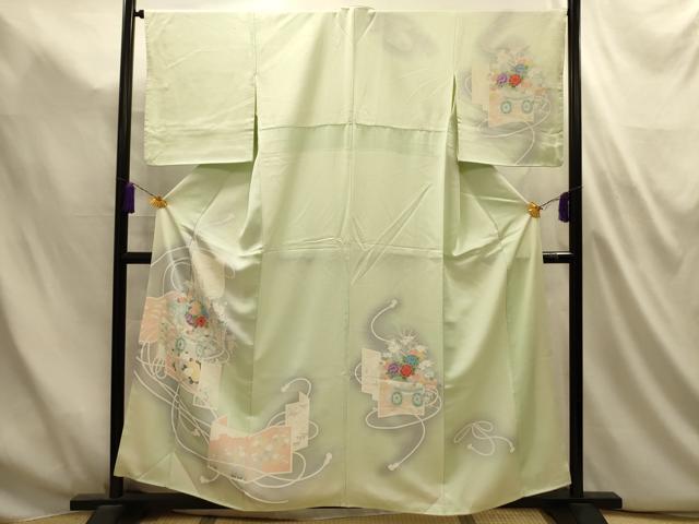 平和屋着物■訪問着 刺繍 松竹梅花車屏風文 暈し染め 金糸 正絹 逸品 AABL4938sx