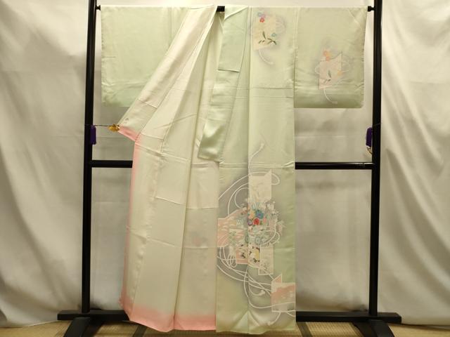 平和屋着物■訪問着 刺繍 松竹梅花車屏風文 暈し染め 金糸 正絹 逸品 AABL4938sx