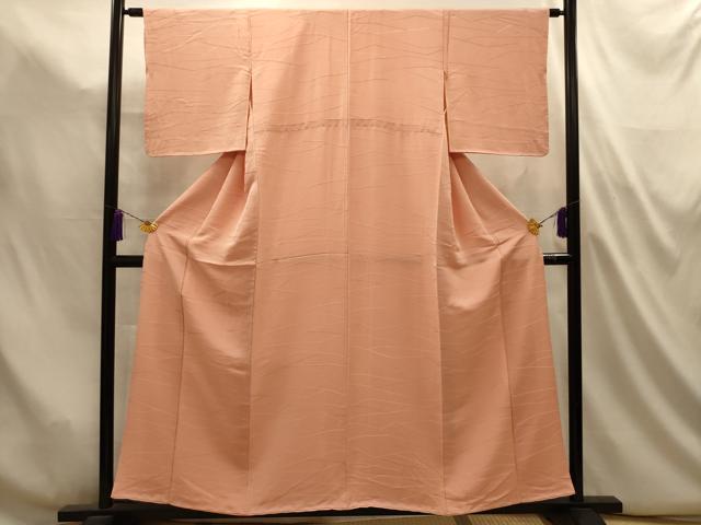 平和屋着物■上質な色無地 幾何学地紋 赤香色 正絹 逸品 AABL4943sx