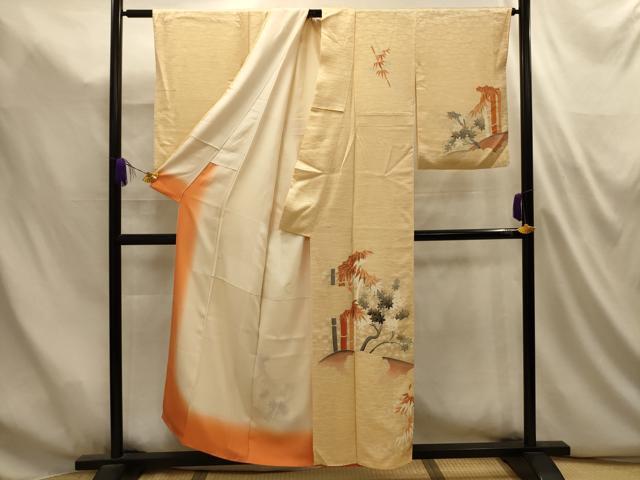 平和屋着物■訪問着 笹竹楓文 暈し染め 金糸 金彩 正絹 逸品 AABL4955sx