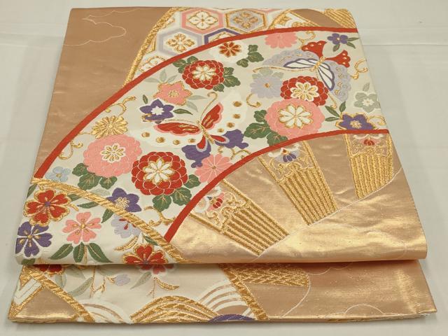 平和屋着物◎六通柄袋帯 唐織 花蝶文 金糸 正絹 逸品 AABL5004ou