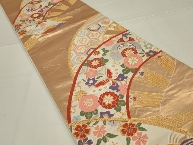 平和屋着物◎六通柄袋帯 唐織 花蝶文 金糸 正絹 逸品 AABL5004ou