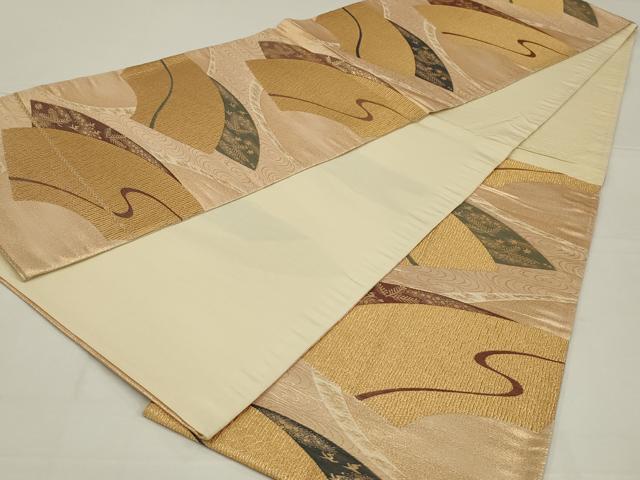 平和屋着物◎六通柄袋帯 流水地紙文 金糸 正絹 逸品 AABL5010ou