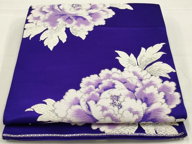 平和屋着物◎六通柄袋帯 唐織 牡丹 銀糸 正絹 逸品 AABL5024ou