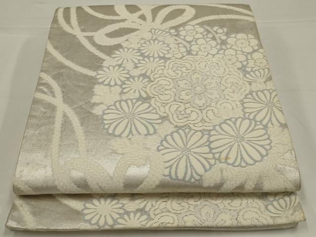 平和屋着物◎六通柄袋帯 唐織 結び紐花文 銀糸 正絹 逸品 AABL5025ou