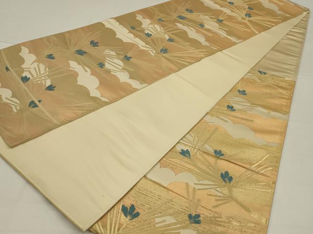平和屋着物◎六通柄袋帯 枝松葉文 金糸 正絹 逸品 AABL5044ou