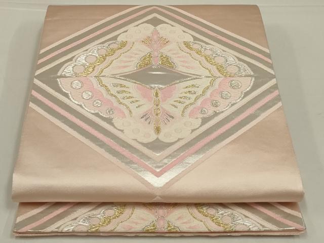平和屋着物◎六通柄袋帯 唐織 双蝶菱文 金銀糸 正絹 逸品 AABL5058ou
