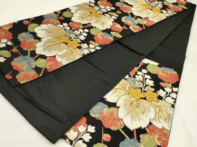平和屋着物◎六通柄袋帯 唐織 花桐文 黒地 金糸 正絹 逸品 AABL5066ou