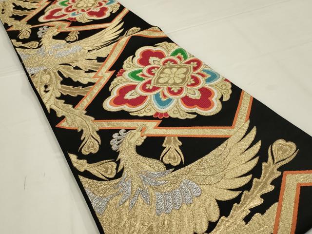 平和屋着物◎六通柄袋帯 唐織 鳳凰花文 黒地 金銀糸 正絹 逸品 AABL5073ou