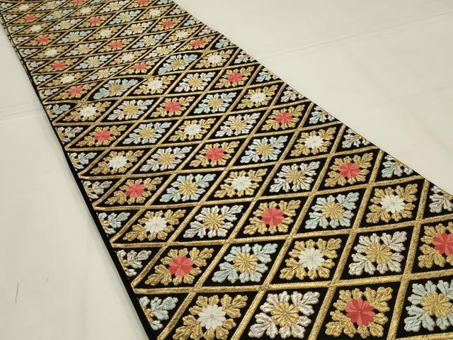 平和屋着物◎六通柄袋帯 唐織 花菱文 黒地 金銀糸 正絹 逸品 AABL5079ou