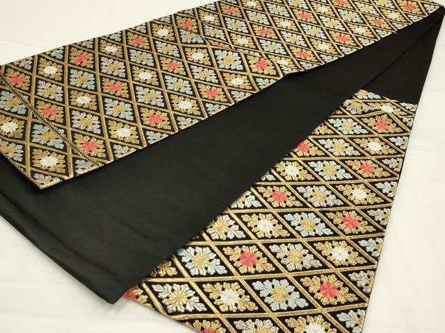 平和屋着物◎六通柄袋帯 唐織 花菱文 黒地 金銀糸 正絹 逸品 AABL5079ou