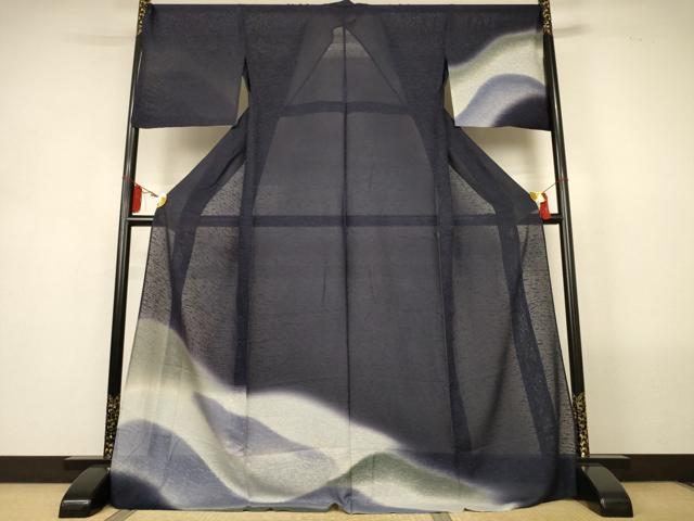 平和屋着物*夏物 訪問着 紗 遠山文 暈し染め ロング丈 正絹 逸品 AABL5081jd