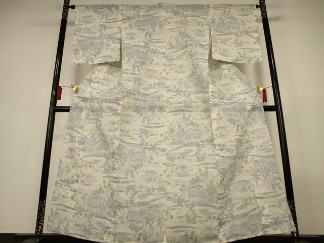 平和屋着物*夏物 本場小千谷ちぢみ 風景文 麻 逸品 未使用 AABL5099jd