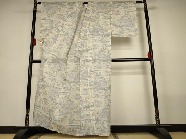 平和屋着物*夏物 本場小千谷ちぢみ 風景文 麻 逸品 未使用 AABL5099jd