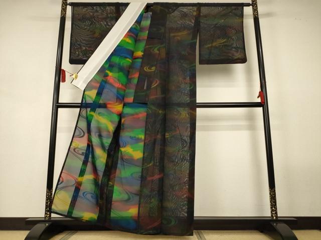 平和屋着物*夏物 小紋 風通紗 流水文 正絹 逸品 AABL5104jd