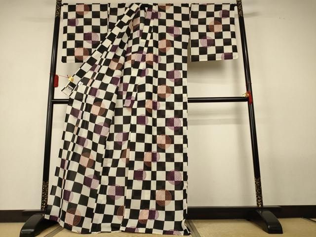 平和屋着物*夏物 世界的ファッションデザイナー 山本寛斎 kansaiブランド 小紋 縦絽 市松丸文 洗える着物 AABL5113jd