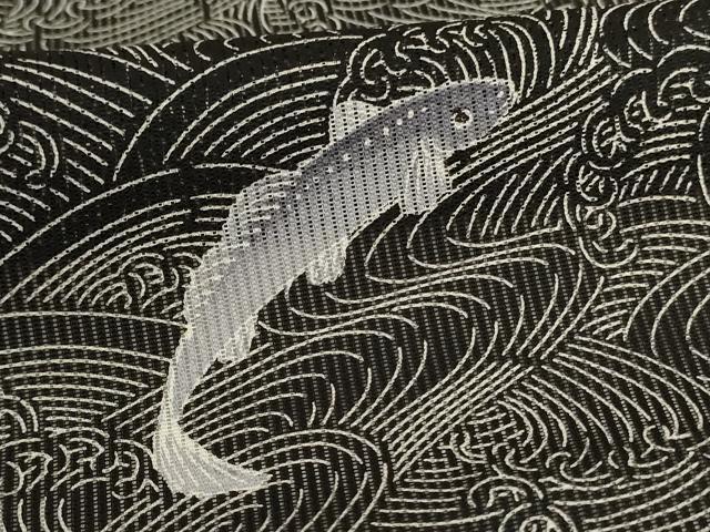 平和屋着物*夏物 訪問着 縦絽 立波文 魚 黒地 洗える着物 AABL5122jd