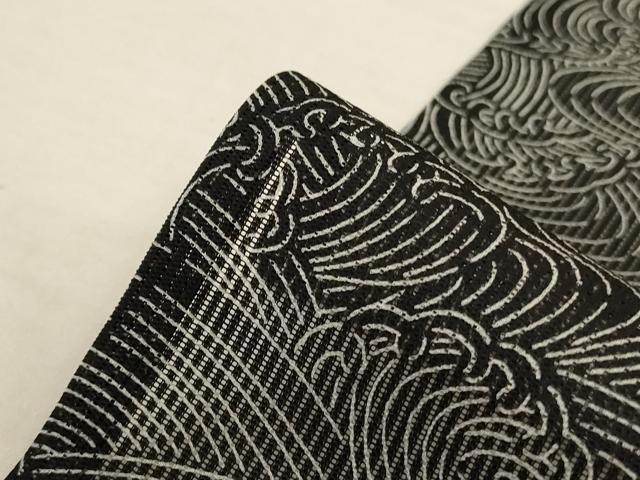 平和屋着物*夏物 訪問着 縦絽 立波文 魚 黒地 洗える着物 AABL5122jd