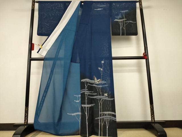 平和屋着物*夏物 訪問着 絽 横段花蝶文 暈し染め 洗える着物 AABL5133jd