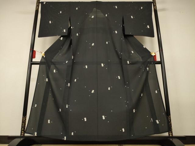 平和屋着物*夏物 小紋 絽 短冊桜文 黒地 正絹 逸品 AABL5139jd