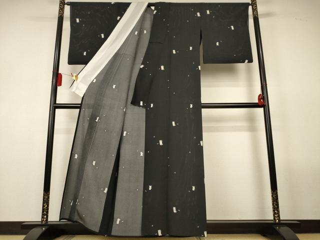 平和屋着物*夏物 小紋 絽 短冊桜文 黒地 正絹 逸品 AABL5139jd