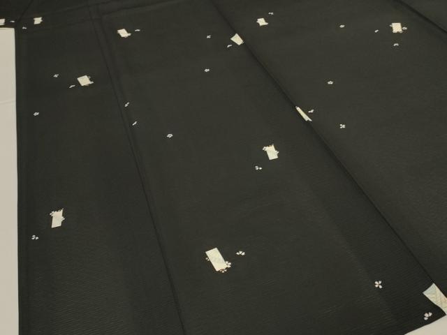 平和屋着物*夏物 小紋 絽 短冊桜文 黒地 正絹 逸品 AABL5139jd