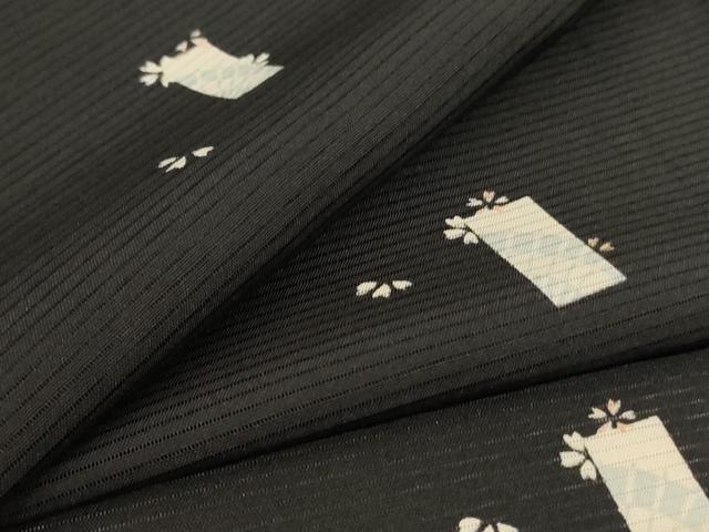 平和屋着物*夏物 小紋 絽 短冊桜文 黒地 正絹 逸品 AABL5139jd
