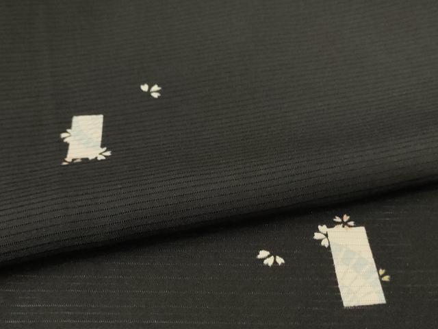 平和屋着物*夏物 小紋 絽 短冊桜文 黒地 正絹 逸品 AABL5139jd