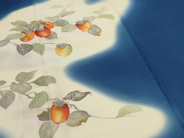 平和屋着物*夏物 訪問着 絽 手描き 柿 暈し染め 正絹 逸品 AABL5167jd