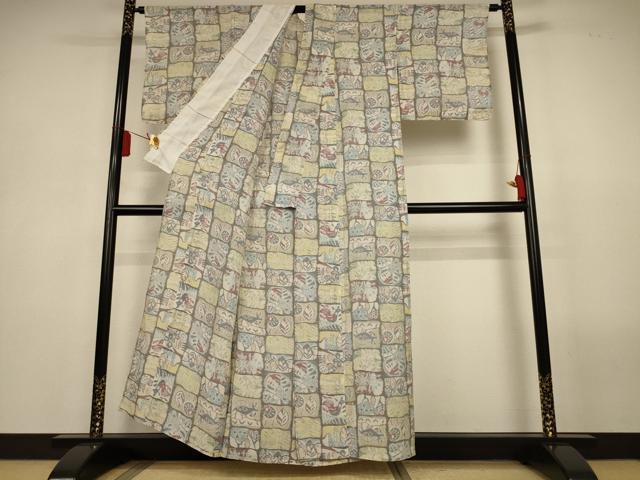 平和屋着物*夏物 本場小千谷ちぢみ 動物花文 麻 逸品 AABL5179jd